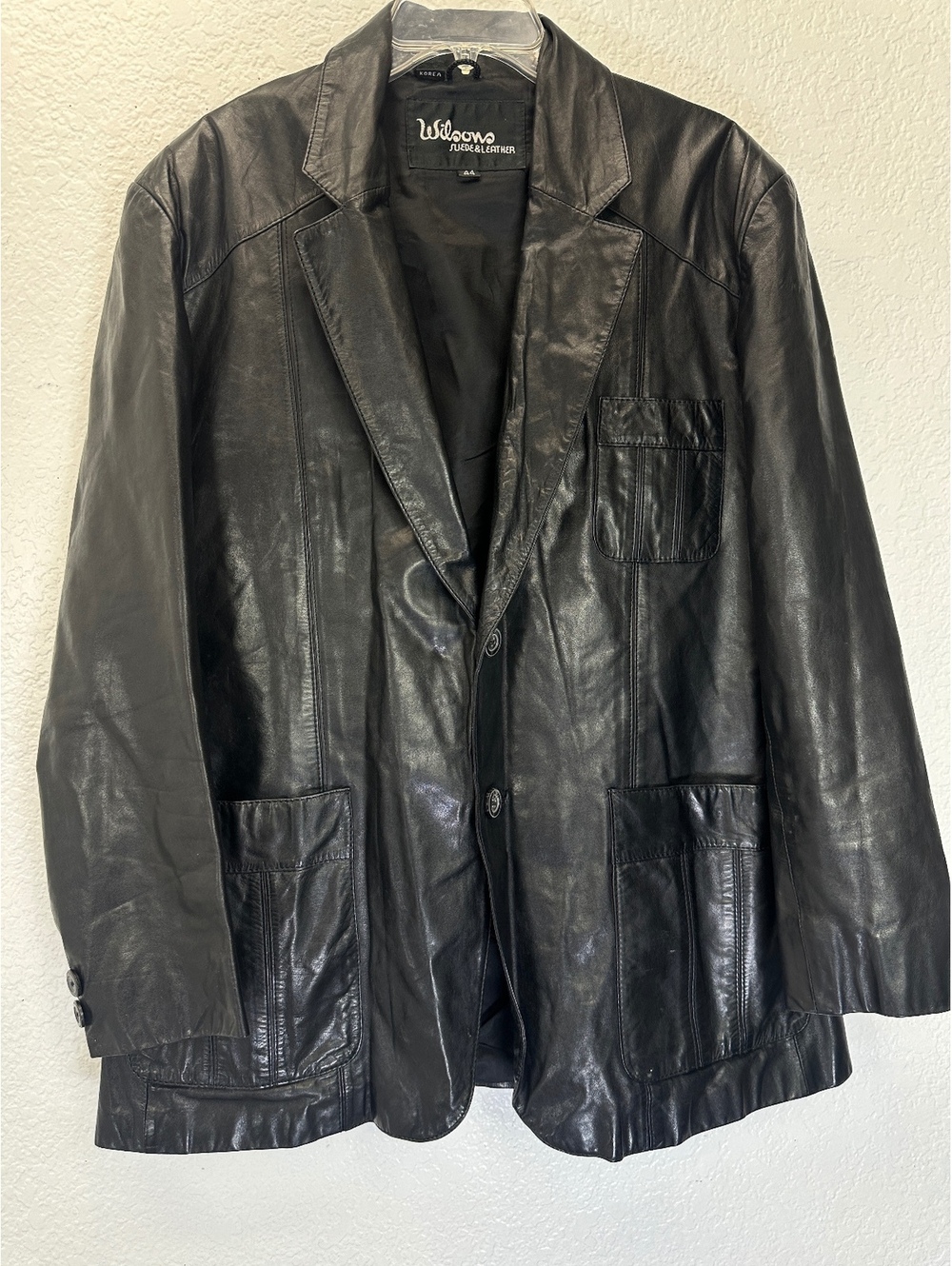 VTG Y2K Wilson’s Men’s Sz XL Black Leather Sport Coat Blazer 2 Button Closure